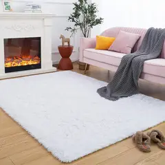GENERICO - Alfombra Rectangular peluche pelo largo 1.50 x 2.00m blanco