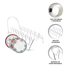 GENERICO - Pack6 Porta Tapas y Platos de Acero Inoxidable 10div