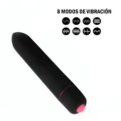 GENERICO - Vibrador Negro de silicón con 8 Velocidades