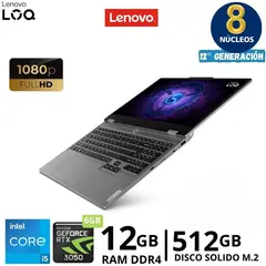 LENOVO - LAPTOP GAMING LOQ 156 14HHZ i5 12450HX 12GB 512GB SSD 6GB RTX3050 W11 PRO
