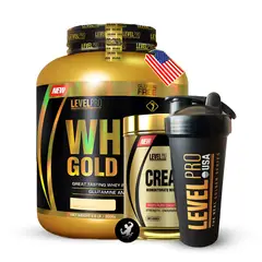 LEVEL PRO - Proteína Whey Gold Pro 6.6 lbs - Vainilla + Creatina 500 grs + shaker