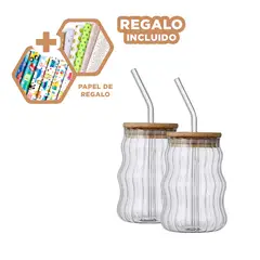 GENERICO - Vaso Circular Moderno con Tapa y Cañita Y+Papel de Regalo