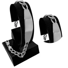 GENERICO - Pulsera Esclava Hombre Lomo Corvina Placa Oval Plata 925