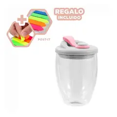 GENERICO - Pack4 Vaso de 350ml con Tapa Rosado Y+Banderitas Adhesivas
