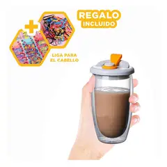 GENERICO - Pack4 Vaso 450ml con Tapa Naranja Y+Ligas de Regalo