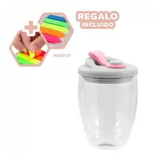 GENERICO - Pack6 Vaso de Tapa 450ml Rosado Y+Banderitas Adhesivas