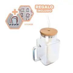 GENERICO - Vaso de Vidrio con Tapa y Sorbete 500ml Y+Regalo Stickers