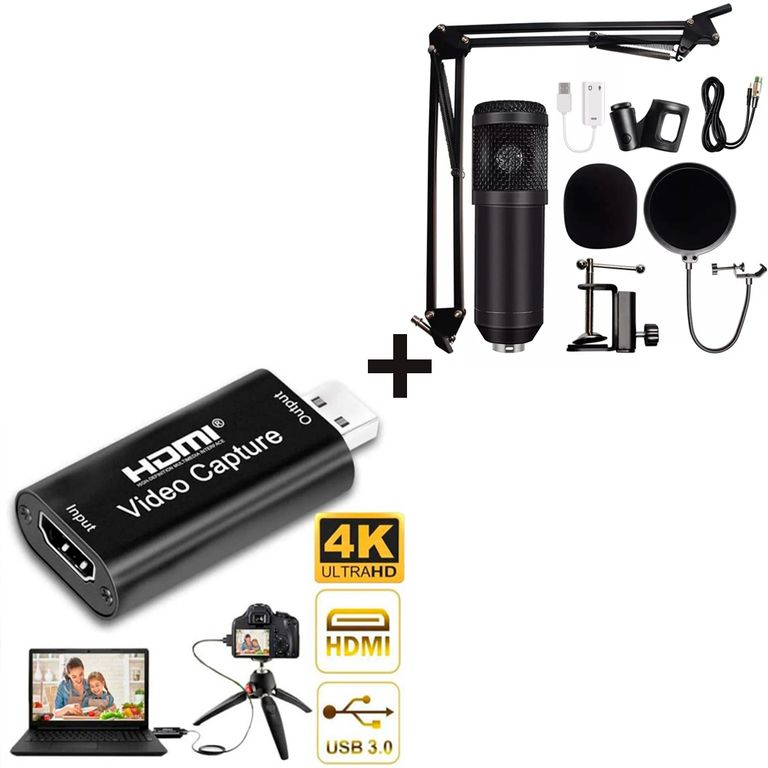 Combo Micrófono Condensador BM800 Black + Capturador Video HDMI 4K