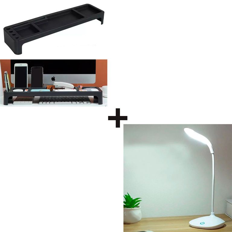 Pack Lámpara LED USB Blanca + Organizador de Escritorio Negro