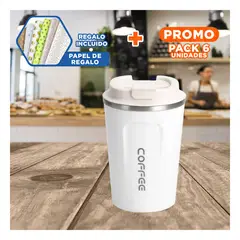 RYBIU IMPORT - Pack6 Termo Elegante de Acero Blanco Y+Papel de Regalo