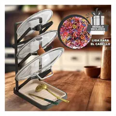 GENERICO - Pack4 Organizador Escurridor de Tapas Negr Y+Ligas de Regalo