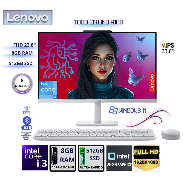 All in One A100 Core i3-N305 8GB 512GB SSD 24 FHD