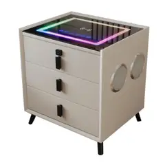 GENERICO - Mesa de Noche Velador Smart 3 niveles Carga Inalámbrica Altavoz Blanco
