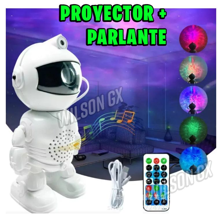 Proyector con Parlante Astronauta Bluetooth Luces Led RGB + Control