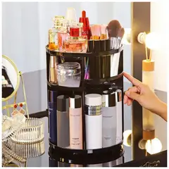 GENERICO - Organizador de Maquillaje Cosméticos Giratorio 360° Ajustable Negro