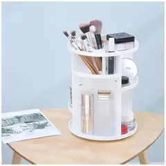 GENERICO - Organizador de Maquillaje Cosméticos Giratorio 360° Ajustable Blanco