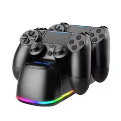 MIMD - Cargador Dual Estacion De Carga Para Mandos Ps4 Negro Led