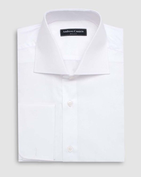 Camisa Vestir dobby - Cuello Italiano puño gemelo regular blanco