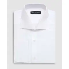 ANDREW'S TIES - Camisa Vestir dobby - Cuello Italiano puño gemelo regular blanco