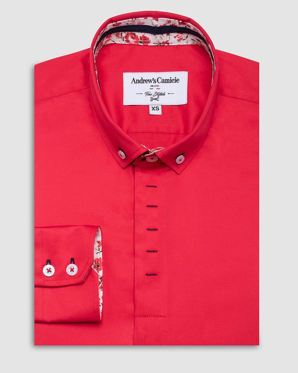 Camisa Casual - cuello button-down puño simple 2 botones rojo