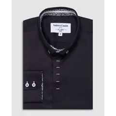 ANDREW'S TIES - Camisa Casual - Puño simple 2 botones Negro