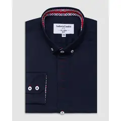 ANDREW'S TIES - Camisa Casual - cuello button-down puño simple 2 botones azul