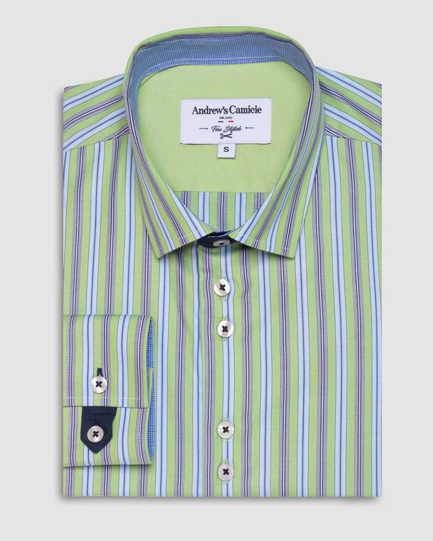 Camisa Casual - Cuello Italiano puño simple 2 botones regulables verde