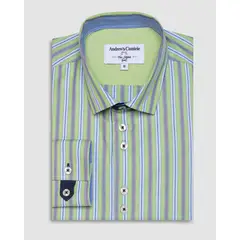 ANDREW'S TIES - Camisa Casual - Cuello Italiano puño simple 2 botones regulables verde