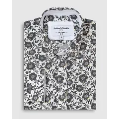 ANDREW'S TIES - Camisa Casual - Cuello Italiano - gris