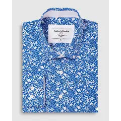 ANDREW'S TIES - Camisa Casual - Cuello Italiano puño simple 2 botones regulables azul