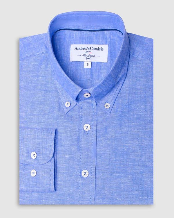 Camisa Casual popelin - cuello button-down puño redondo regular azul