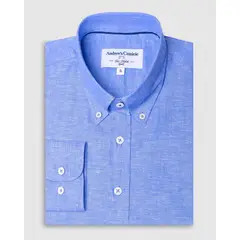 ANDREW'S TIES - Camisa Casual popelin - cuello button-down puño redondo regular azul