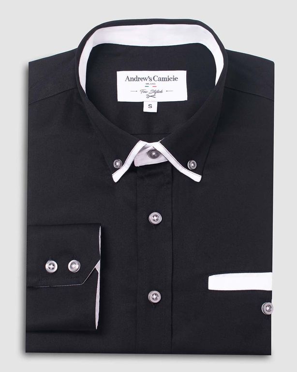 Camisa Casual- cuello button-down puño simple 2 botones regular negro