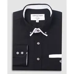 ANDREW'S TIES - Camisa Casual- cuello button-down puño simple 2 botones regular negro
