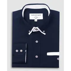 ANDREW'S TIES - Camisa Casual - cuello button-down puño simple 2 botones regular azul