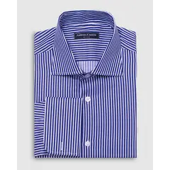 Andrew'S Ties - Camisa Vestir dobby - Cuello Italiano puño gemelo regular azul