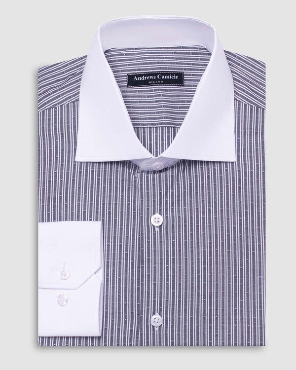 Camisa Vestir dobby - Cuello Italiano puño simple regular gris