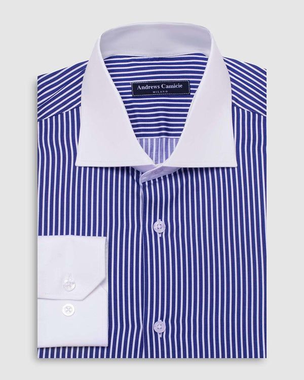 Camisa Vestir dobby satín - Cuello Italiano puño simple regular azul