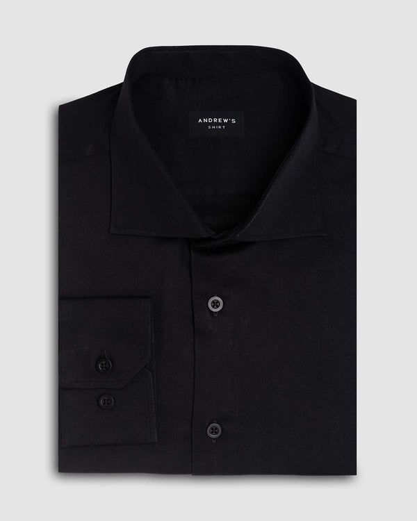 Camisa vestir dobby satín - Cuello Italiano puño simple regular negro