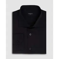 ANDREW'S TIES - Camisa vestir dobby satín - Cuello Italiano puño simple regular negro