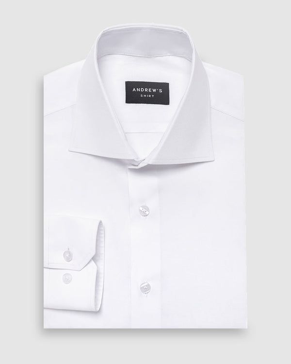Camisa Vestir dobby satín - Cuello Italiano Puño simple regular blanco