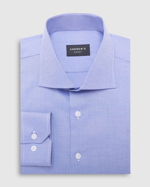 Camisa Vestir - Cuello Italiano Puño Simple - Azul