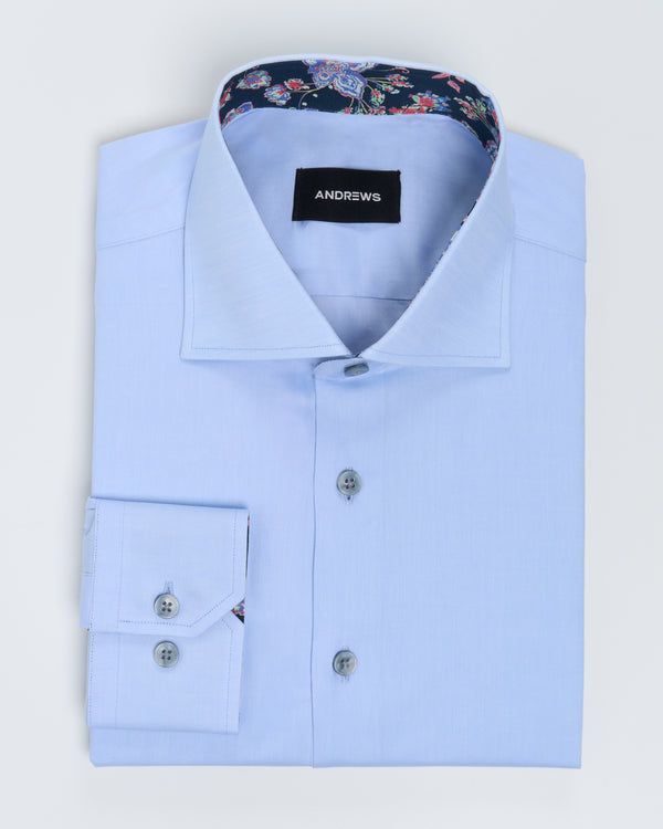 Camisa vestir Business Celeste - Cuello Italiano puño simple