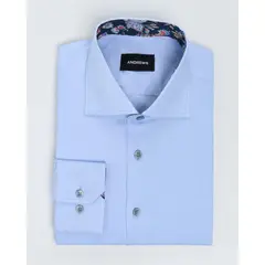 Andrew'S Ties - Camisa vestir Business Celeste - Cuello Italiano puño simple