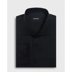 ANDREW'S TIES - Camisa Vestir Negra con Puño Redondo