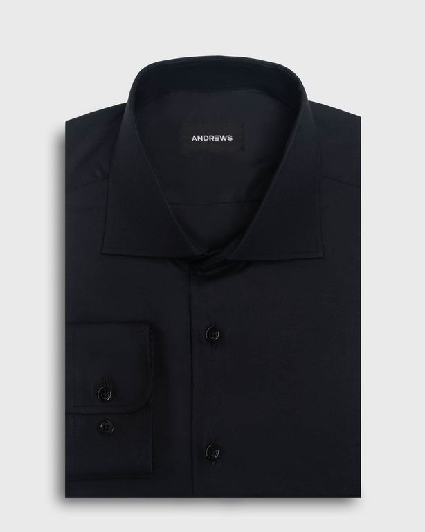 Camisa Vestir Negra con Puño Redondo