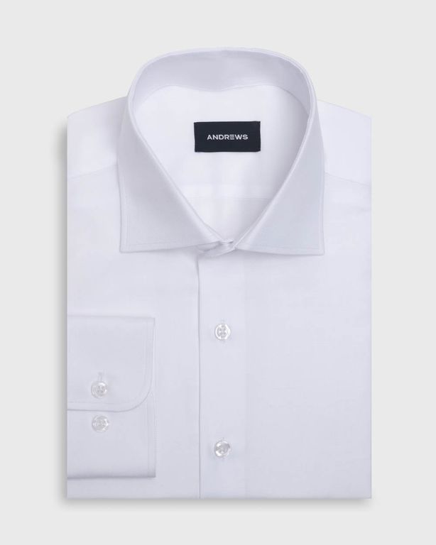 Camisa Vestir twill - Cuello Italiano Puño Simple regular blanco