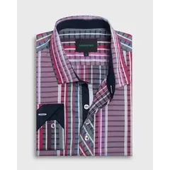 ANDREW'S TIES - Camisa Casual - Cuello Italiano puño simple 2 botones Burdeo