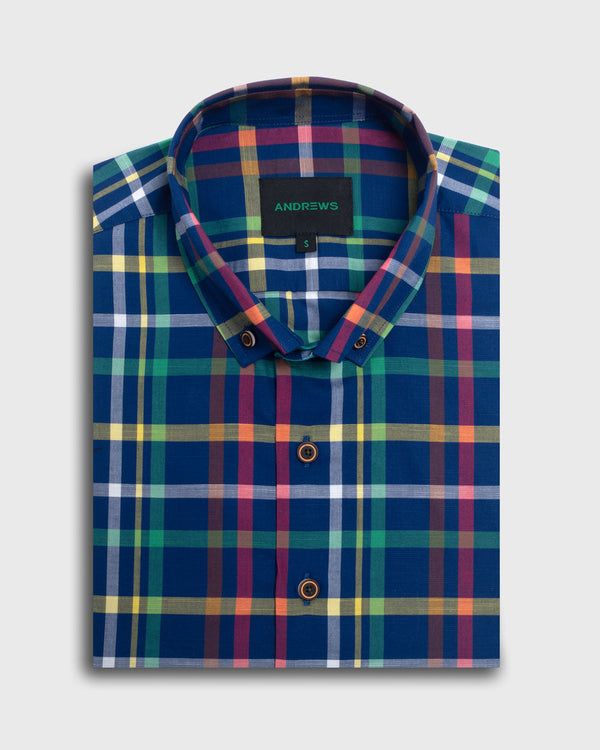 Camisa Casual twill - cuello button-down marga corta azul