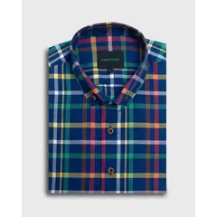 ANDREW'S TIES - Camisa Casual twill - cuello button-down marga corta azul